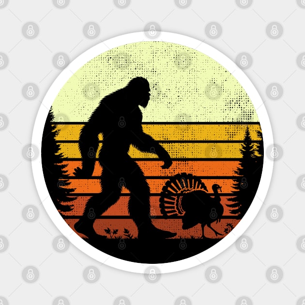 Bigfoot Sasquatch Walking With Turkey Vintage Sunset Bird Magnet by Cuteness Klub